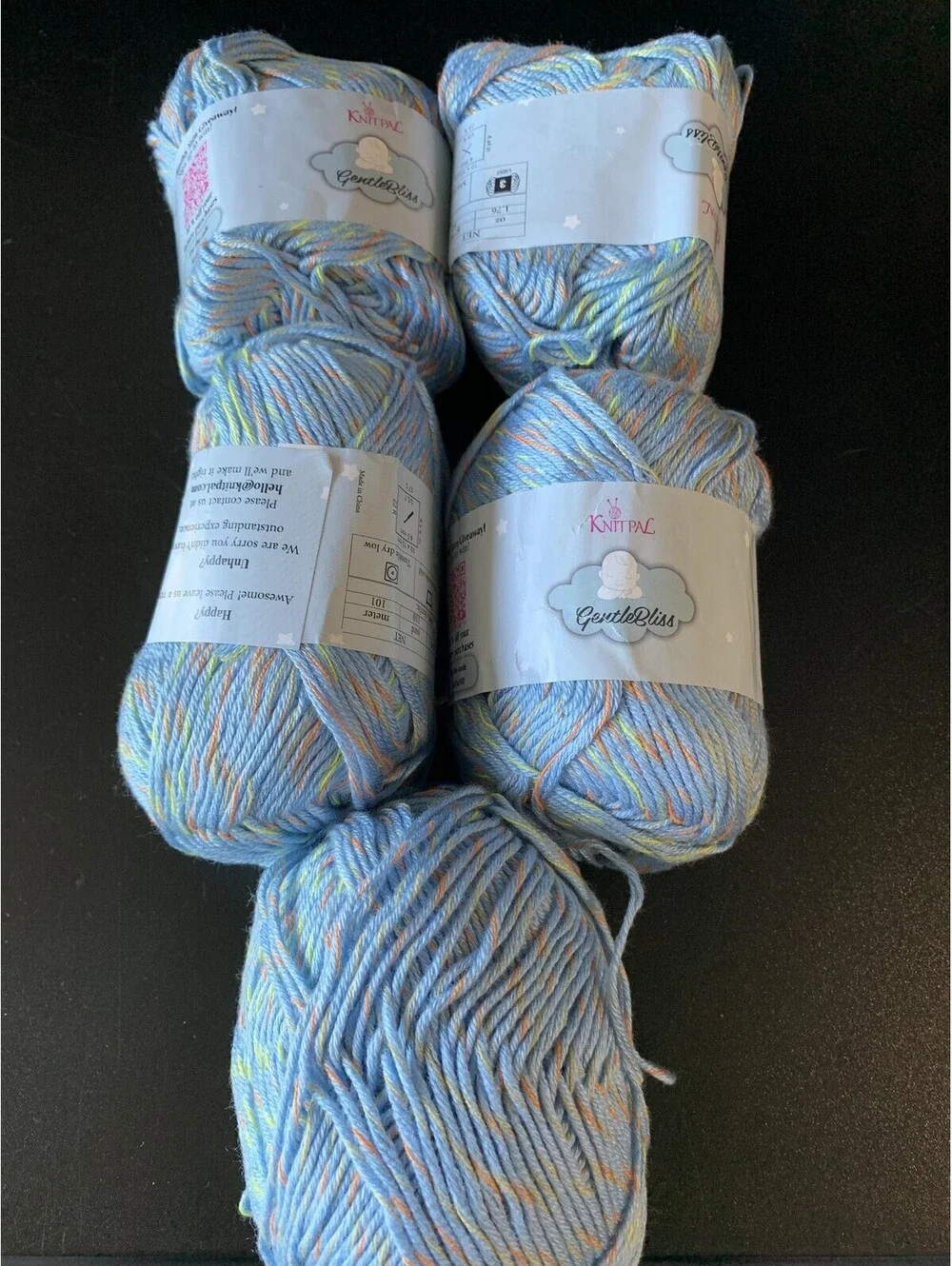 KnitPal GentleBliss Baby Yarn Lot 5 Skeins Blue Multi 110yd 3 Light DK Acrylic